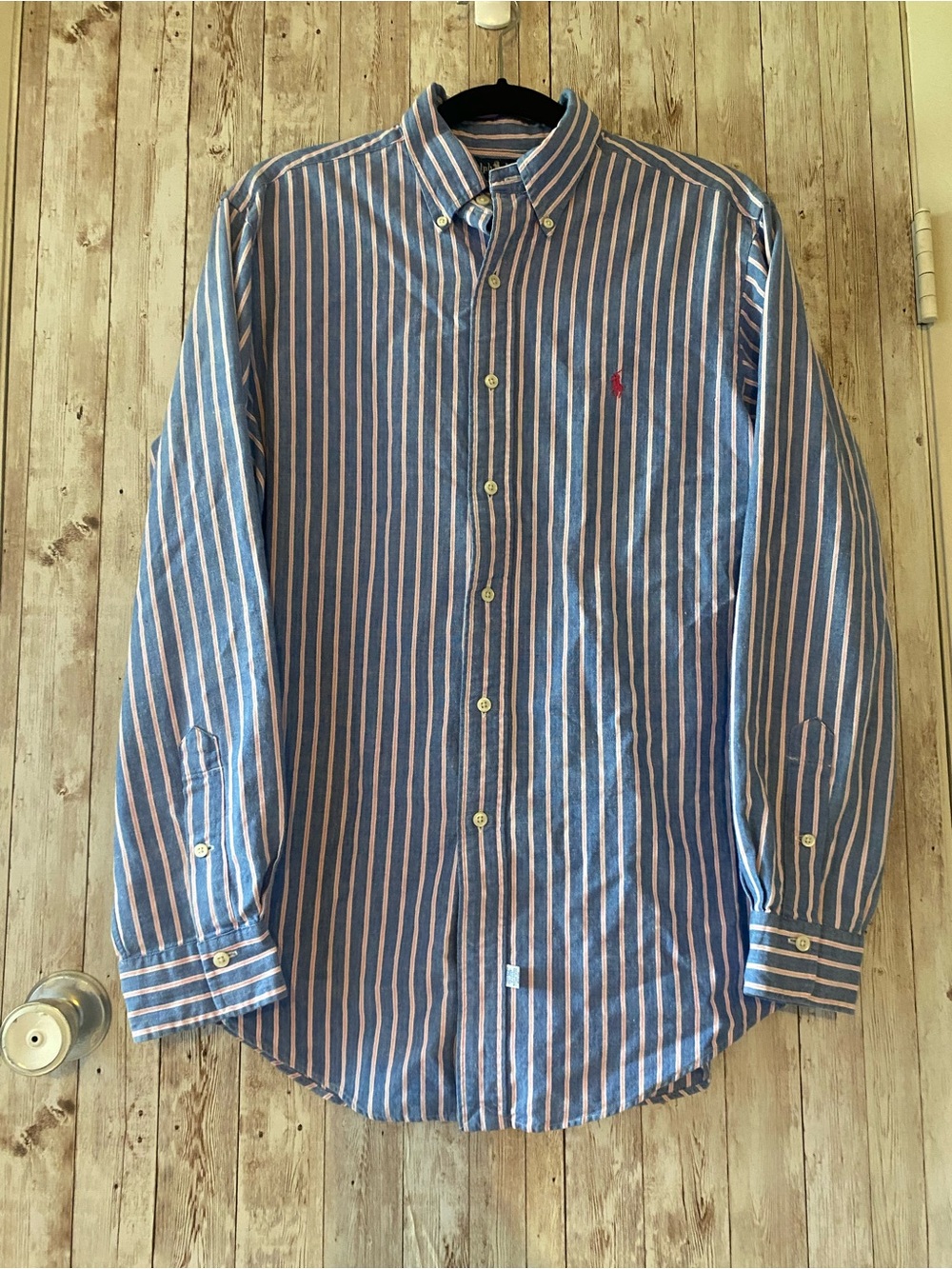 Ralph Lauren Blue Pink  White Striped Button-Down Shirt size large collared